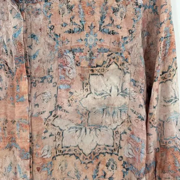 Peruvian Connection Semi Sheer Multi Color Long Sleeve Button Front Blouse Sz Lg - Picture 3 of 4